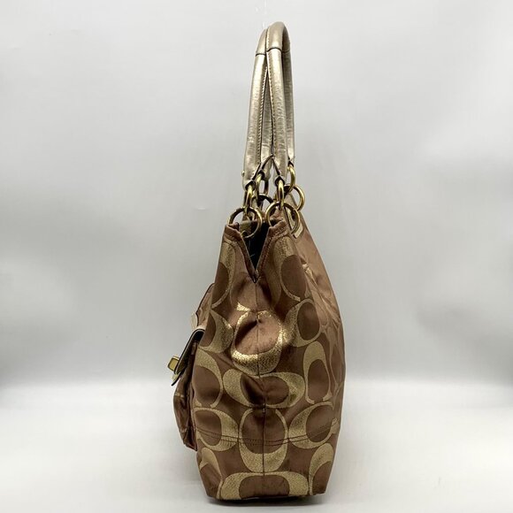 Coach Hampton Lurex Brown & Gold Canvas Shoulder Bag F15691 - Picture 4 of 12